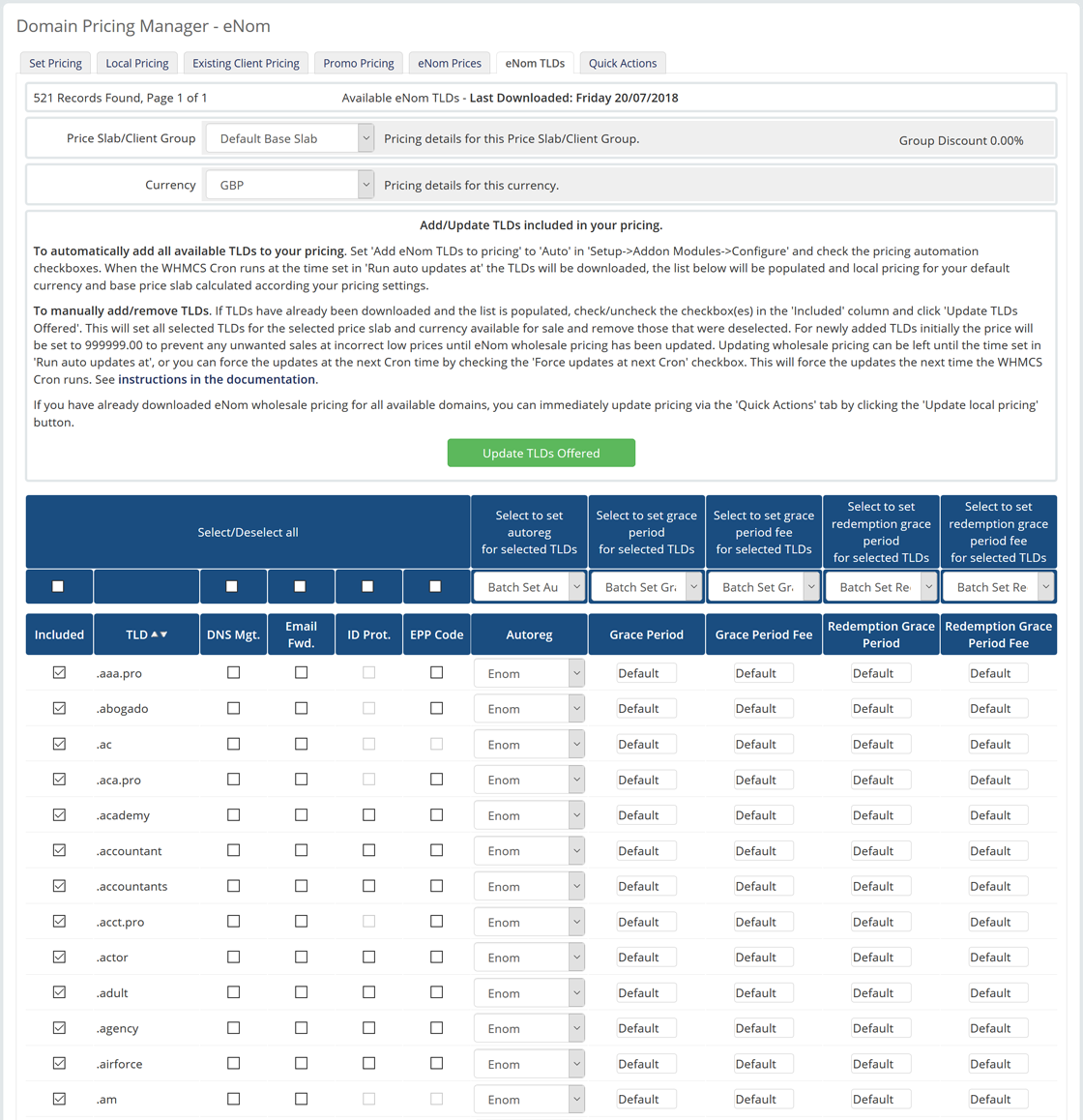 eNom TLDs